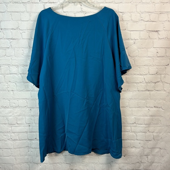 BloomChic Teal Flutter Sleeve Tie Front Keyhole Blouse Top Plus Size 26 4X - Picture 5 of 5